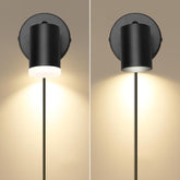 Two black wall lights on a beige background